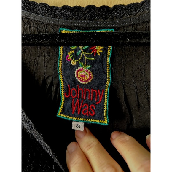 Johnny Was Embroidered Blouse Tunic Drawstring Waist Long Sleeve Black Size S - Picture 4 of 7